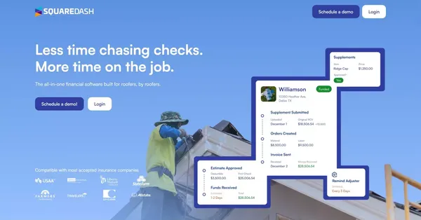 Claim Funding Software For Roofers | SquareDash - Landing design inspiration