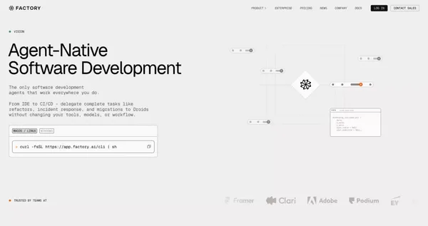 Factory | Agent-Native Software Development - Landing design inspiration