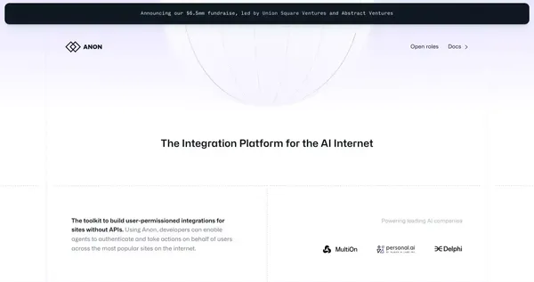 Anon | The Integration Platform for the AI Internet - Landing design inspiration