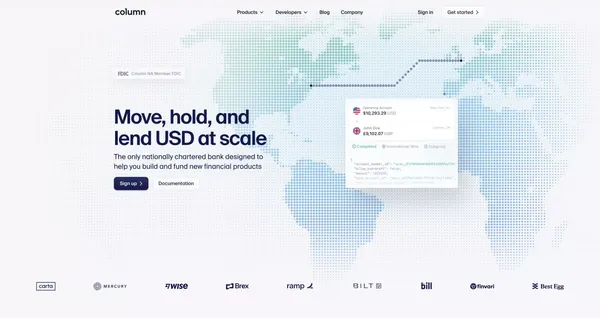 Column — The developer infrastructure bank - Landing design inspiration