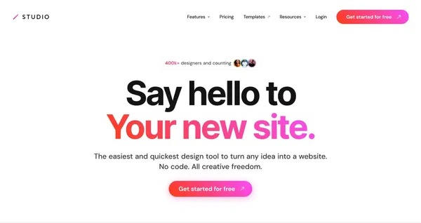 STUDIO | Say hello to your new site. - Landing design inspiration