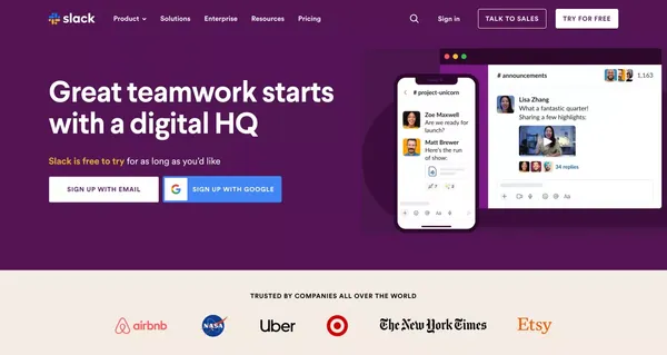 Slack is your digital HQ | Slack - Landing design inspiration