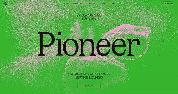 Pioneer by Fin | A summit for AI customer service leaders - Landing design inspiration