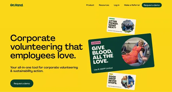 OnHand | Corporate Volunteering Made Easy | Engage employees In Doing Good - Landing design inspiration