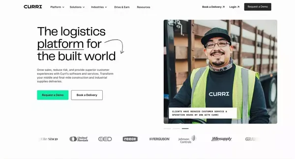 Curri | Delivery logistics for the built world - Landing design inspiration