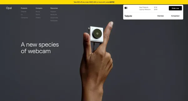 Opal Tadpole — The first portable webcam - Landing design inspiration