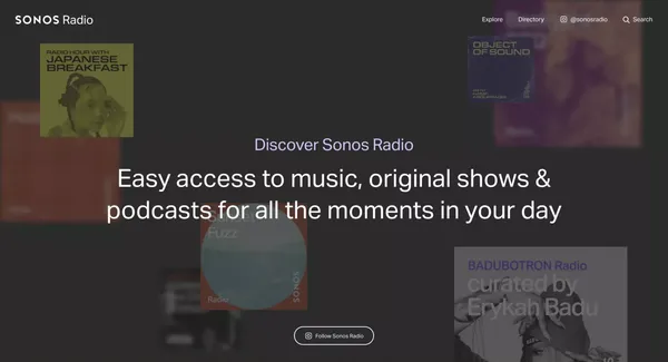 Sonos Radio | Original music stations and shows for all of life's moments - Landing design inspiration
