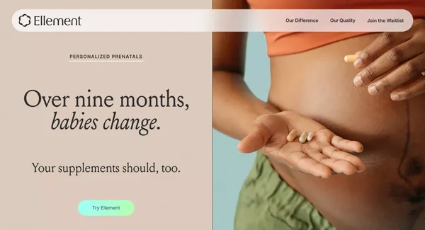 Prenatal supplements that grow with your baby — Ellement - Landing design inspiration