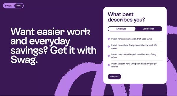 Swag: The All-in-one Superapp For Smarter Work, Career & Life. - Landing design inspiration