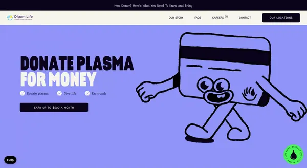 Donate Plasma For Money At Olgam Life Plasma Donation Center - Landing design inspiration
