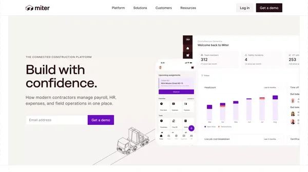 Miter | Payroll, HR, Expenses & Field Ops Software - Landing design inspiration