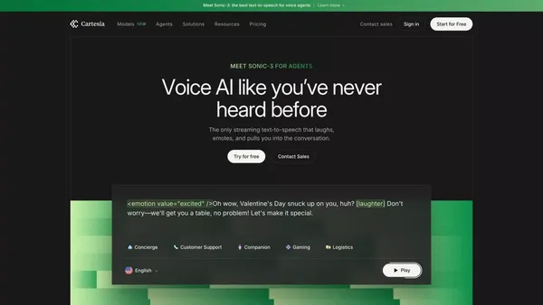 Real-time TTS API with AI laughter and emotion | Cartesia Sonic-3 - Landing design inspiration