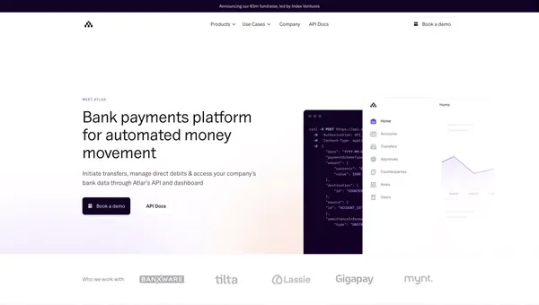 Atlar | Bank payments platform for automated money movement - Landing design inspiration