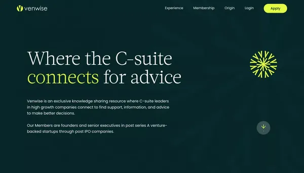 Venwise | Where the C-suite connects for advice - Landing design inspiration