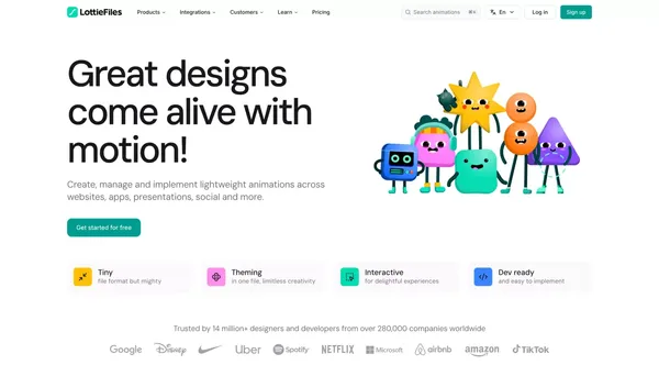 LottieFiles: Download Free lightweight animations for website & apps. - Landing design inspiration