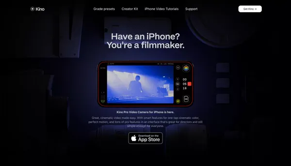 Kino — Pro Video Camera for iPhone - Landing design inspiration