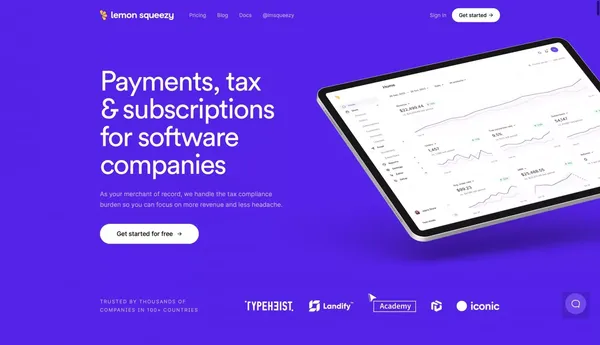 Payments, tax & subscriptions for software companies • Lemon Squeezy - Landing design inspiration
