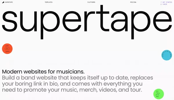 Musician Website Builder - Band Smart Link in Bio - Supertape - Landing design inspiration