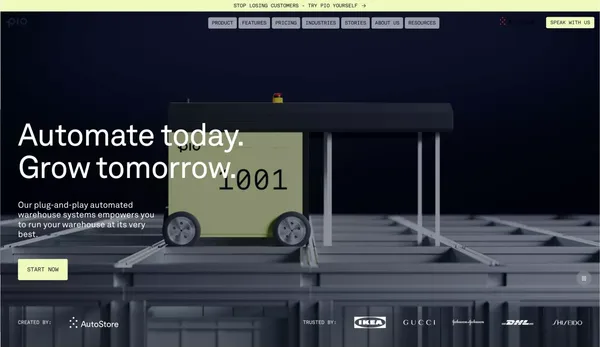 Pio's Breakthrough Automated Warehouse System - Landing design inspiration