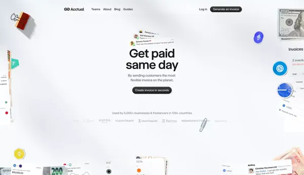 Acctual - Crypto Invoice & Billing Solution - Landing design inspiration