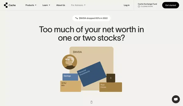 Cache | A modern brokerage for your large stock positions - Landing design inspiration