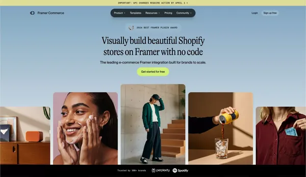 Shopify x Framer Integration | Framer Commerce - Landing design inspiration