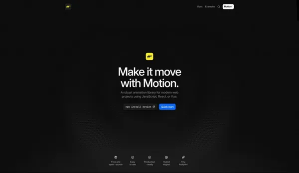 Motion - A modern animation library for JavaScript and React - Landing design inspiration