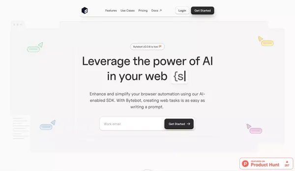 Bytebot - Leverage the power of AI in your web scraping, automation, testing and monitoring. - Landing design inspiration