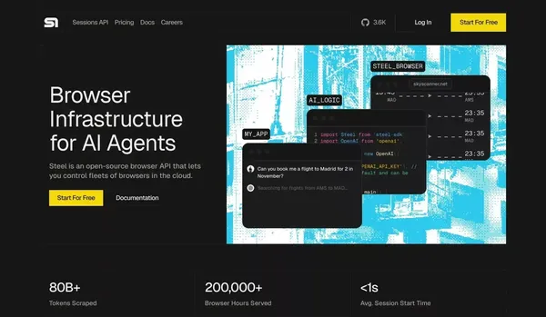 Steel | Open-source Headless Browser API - Landing design inspiration