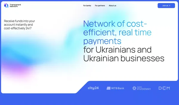 Real time payments 24/7 with Transparent Network - Landing design inspiration