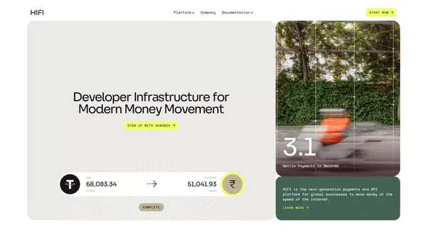 HIFI | Developer Infrastructure for Modern Money Movement - Landing design inspiration