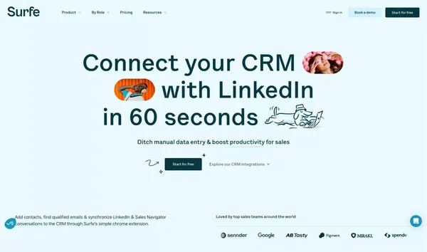 SURFE - Connect your CRM with LinkedIn in 60 seconds - Landing design inspiration