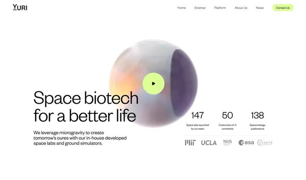 Home - Yuri - Space biotech for a better life - Landing design inspiration