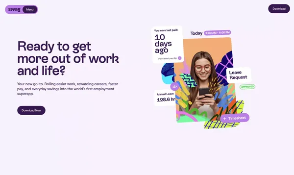 Swag: The All-in-one Superapp For Smarter Work, Career & Life. - Landing design inspiration