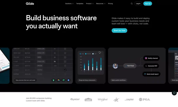 Glide | Build custom business software in minutes - Landing design inspiration
