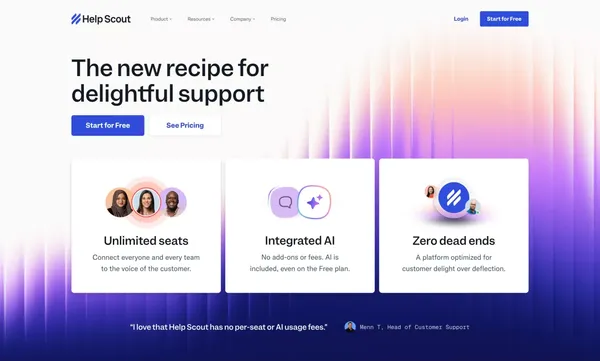 Help Scout: Shared Inbox, Help Center, & Live Chat Software - Landing design inspiration