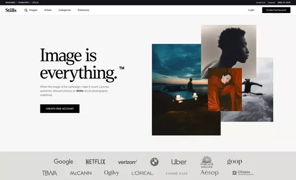 The New Standard in Photo Licensing | Stills - Landing design inspiration