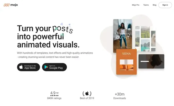 Mojo - Social Video and Content App for Small Businesses - Landing design inspiration