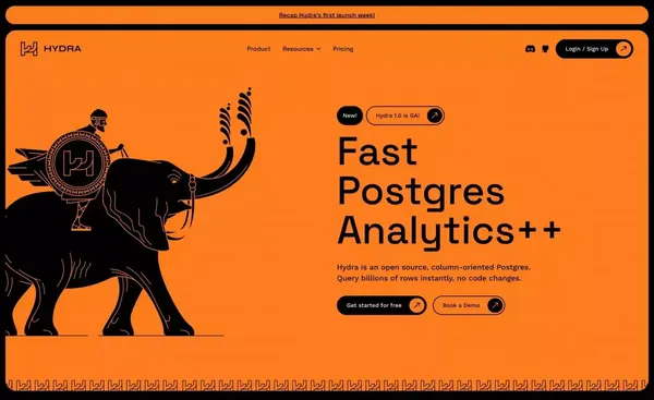 Hydra - Fast Postgres Analytics ++ - Landing design inspiration