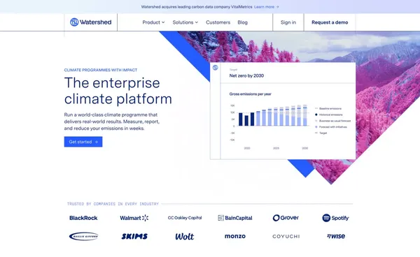 Watershed — The enterprise climate platform - Landing design inspiration
