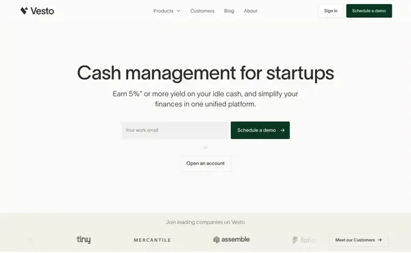 Vesto | Cash Management For Startups - Landing design inspiration