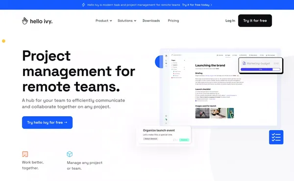 hello ivy - Project management and team communication software - Landing design inspiration