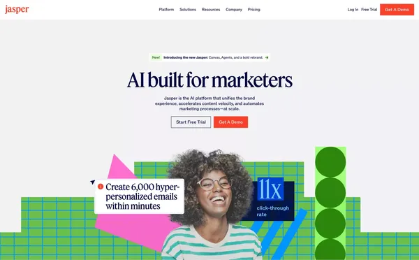 AI that’s built for marketing – Jasper - Landing design inspiration