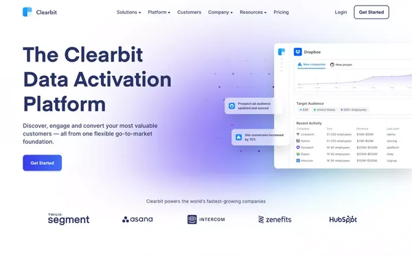 B2B Data Activation Platform for Marketing Intelligence | Clearbit - Landing design inspiration