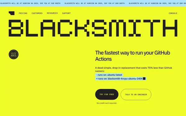 The Fastest Way to Run GitHub Actions | Blacksmith - Landing design inspiration