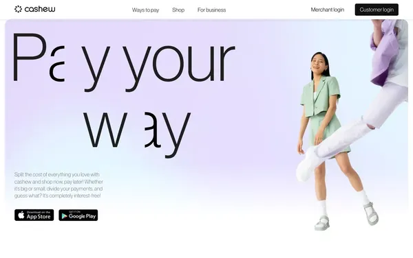 Shop now, pay later | cashew - Landing design inspiration