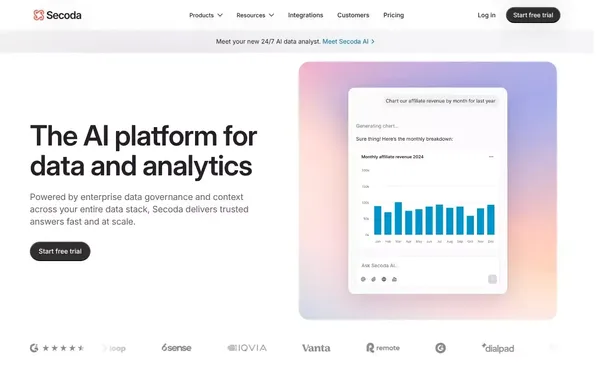 Secoda - The AI platform for data and analytics - Landing design inspiration
