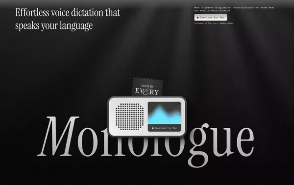 Monologue | Effortless voice dictation so you can work 3x faster - Landing design inspiration