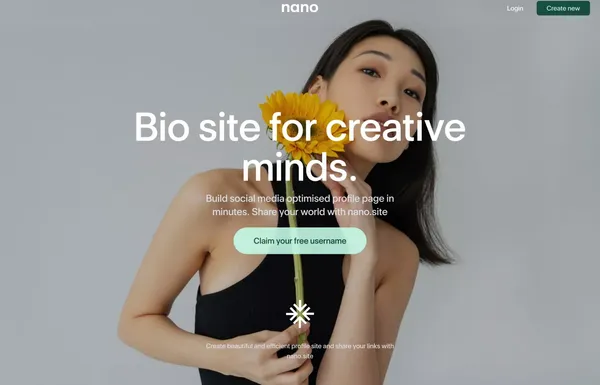 Link in bio site for creative minds | nano.site - Landing design inspiration