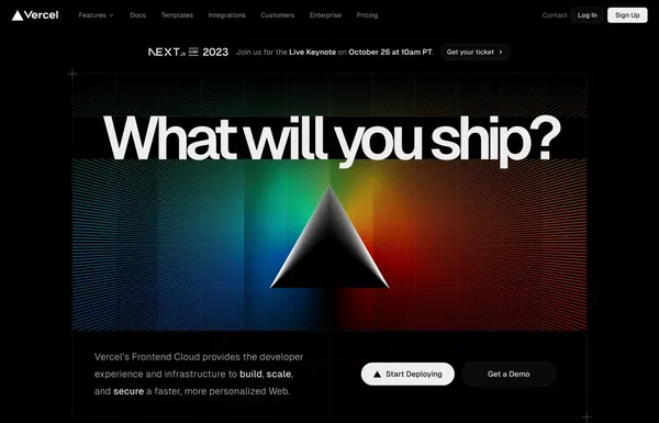Vercel: Develop. Preview. Ship. For the best frontend teams - Landing design inspiration